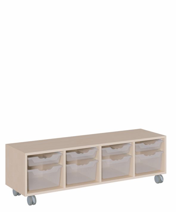 K Regal 139 x 42,5 cm, fahrbar, 8 ErgoTray Boxen M/L